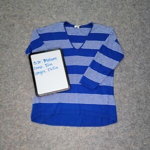 Madewell Striped V-Neck Knit‎ Sweater Women's Medium Blue White Casual Top